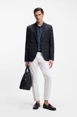 Checked regular-fit jacket in comfort-stretch cloth, Dark Blue
