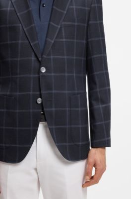 Checked regular-fit jacket in comfort-stretch cloth, Dark Blue