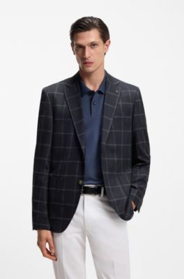 Checked regular-fit jacket in comfort-stretch cloth, Dark Blue