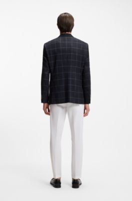 Checked regular-fit jacket in comfort-stretch cloth, Dark Blue