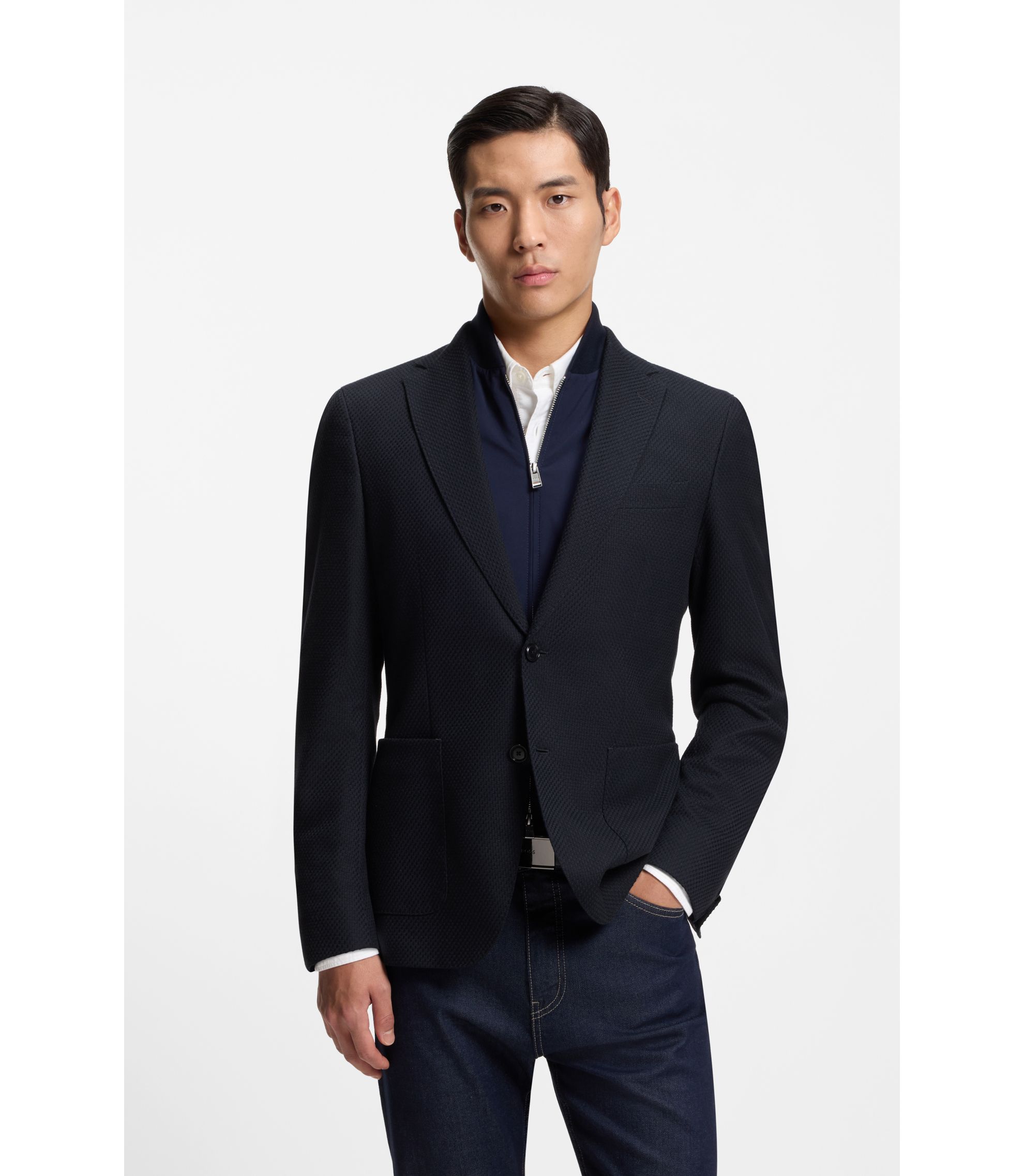 BOSS - Slim-fit jacket with integrated vest - Dark Blue