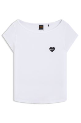 Camiseta de algod&oacute;n el&aacute;stico slim fit con ilustraci&oacute;n, Blanco