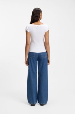 Camiseta de algod&oacute;n el&aacute;stico slim fit con ilustraci&oacute;n, Blanco