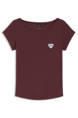 Camiseta de algod&oacute;n el&aacute;stico slim fit con ilustraci&oacute;n, Marr&oacute;n oscuro