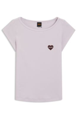 Stretch-cotton slim-fit T-shirt with artwork, Light Purple
