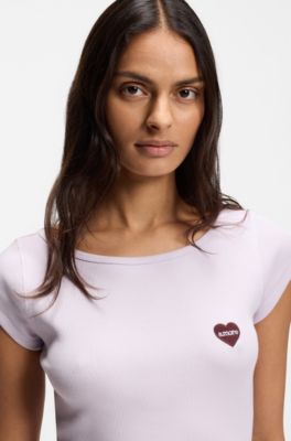 Stretch-cotton slim-fit T-shirt with artwork, Light Purple