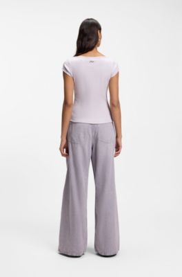 Stretch-cotton slim-fit T-shirt with artwork, Light Purple