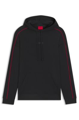 Contrast-piping hoodie in stretch cotton, Black