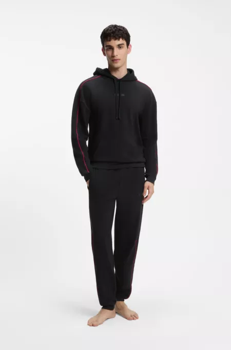 Contrast-piping hoodie in stretch cotton