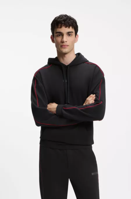 Contrast-piping hoodie in stretch cotton