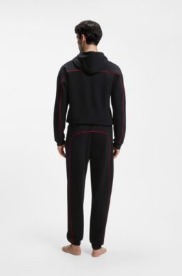 Contrast-piping hoodie in stretch cotton, Black