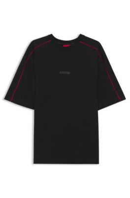 Contrast-piping T-shirt in stretch cotton, Black