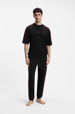 Contrast-piping T-shirt in stretch cotton, Black