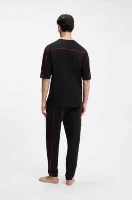 Contrast-piping T-shirt in stretch cotton, Black