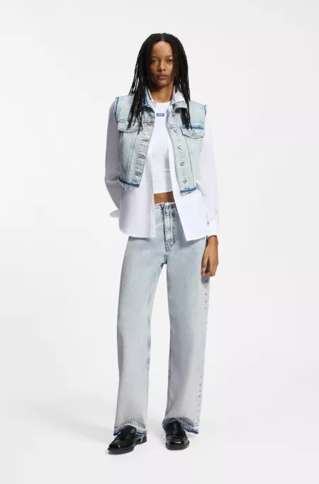 Azure-blue loose-fit jeans in rigid denim