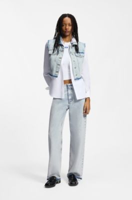 Jeans loose fit en denim r&iacute;gido azul claro, Celeste