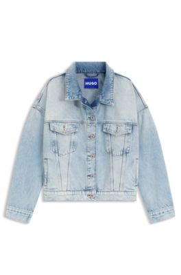 Cazadora boxy fit de denim r&iacute;gido azul, Turquesa