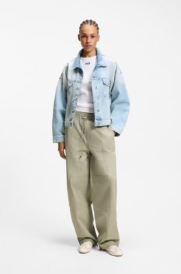 Cazadora boxy fit de denim r&iacute;gido azul, Turquesa