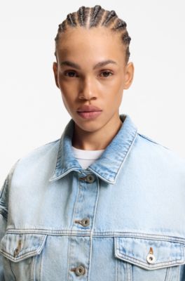 Cazadora boxy fit de denim r&iacute;gido azul, Turquesa