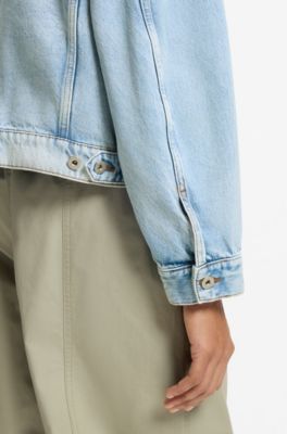 Cazadora boxy fit de denim r&iacute;gido azul, Turquesa