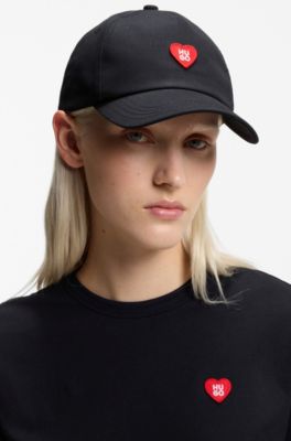 Cotton-twill cap with heart branding, Black