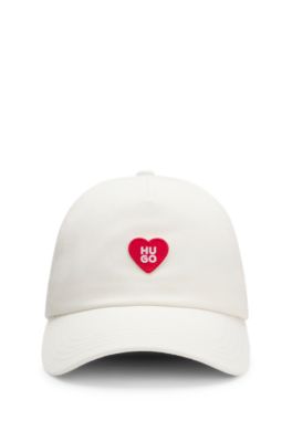 Cotton-twill cap with heart branding, White