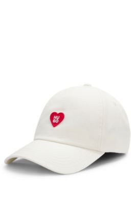 Cotton-twill cap with heart branding, White
