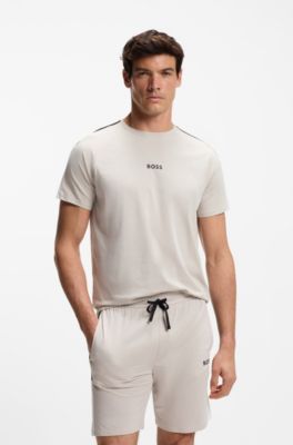 Cotton-blend pajama T-shirt with color-blocking, Light Grey