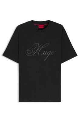Camiseta en punto de algod&oacute;n con logo bordado, Negro