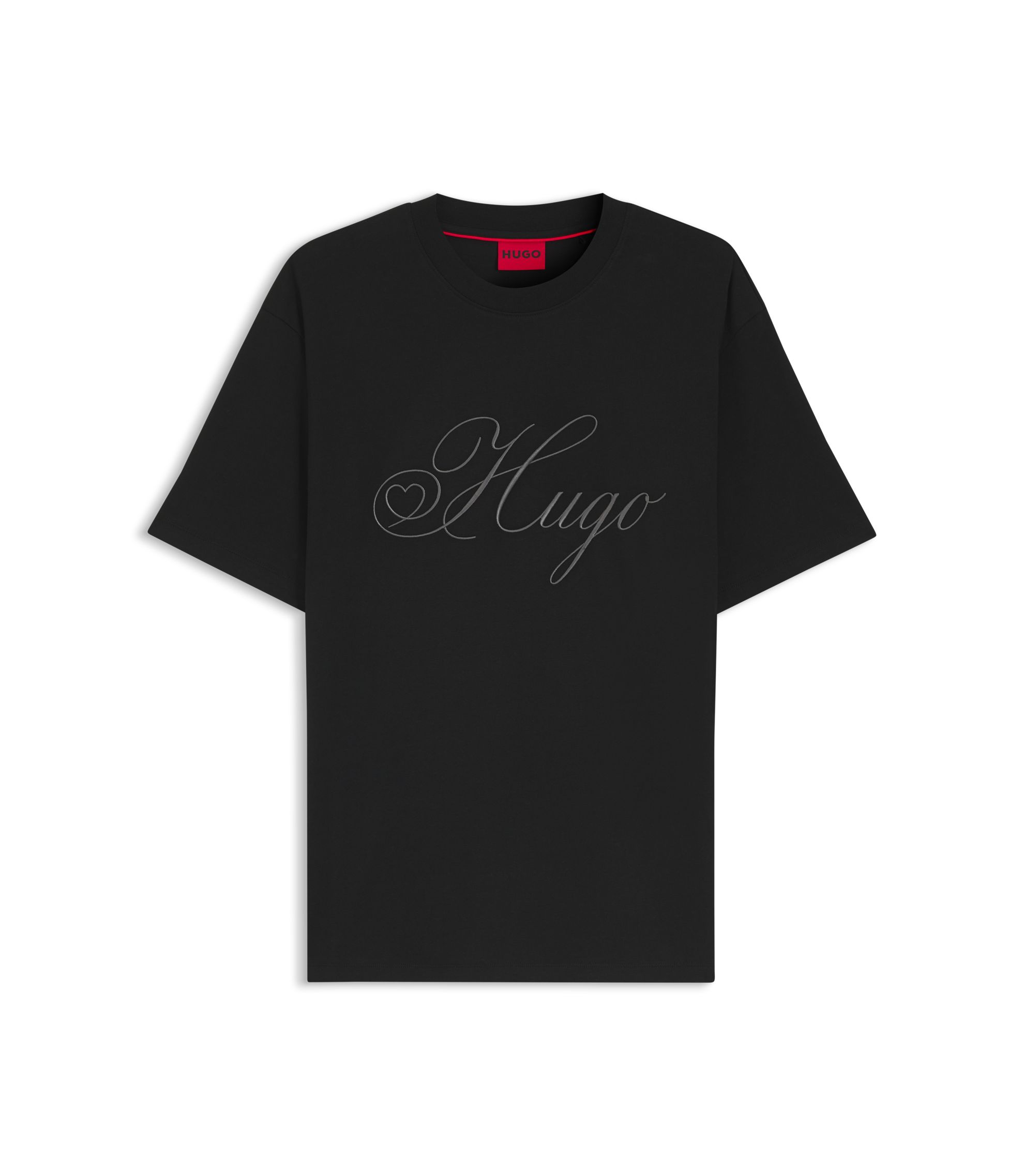HUGO - Embroidered-logo T-shirt in cotton jersey - Black