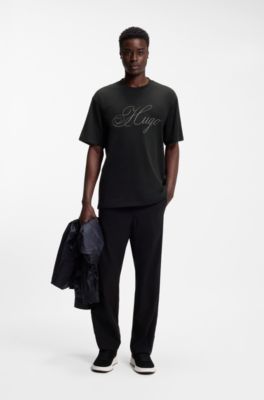 Camiseta en punto de algod&oacute;n con logo bordado, Negro