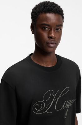 Camiseta en punto de algod&oacute;n con logo bordado, Negro
