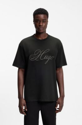 Camiseta en punto de algod&oacute;n con logo bordado, Negro