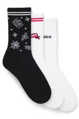 Lot de trois paires de chaussettes courtes en coton m&eacute;lang&eacute;, Fantaisie