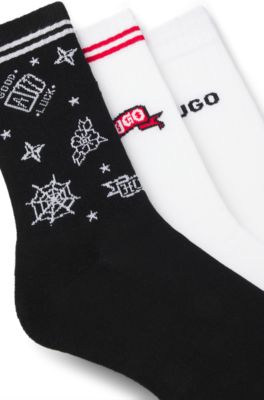 Lot de trois paires de chaussettes courtes en coton m&eacute;lang&eacute;, Fantaisie