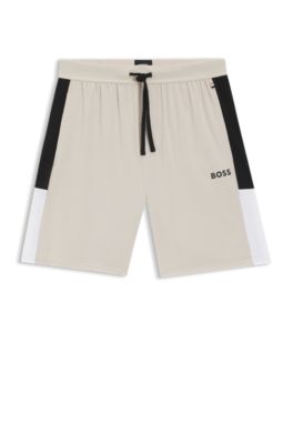 Cotton-blend pajama shorts with color-blocking, Light Grey