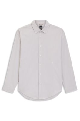 Striped relaxed-fit shirt in cotton poplin, Khaki