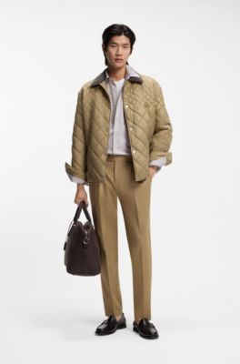 Striped relaxed-fit shirt in cotton poplin, Khaki