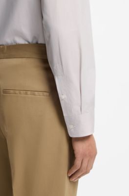 Camisa relaxed fit de popel&iacute;n de algod&oacute;n a rayas, Caqui
