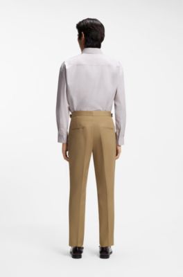 Camisa relaxed fit de popel&iacute;n de algod&oacute;n a rayas, Caqui