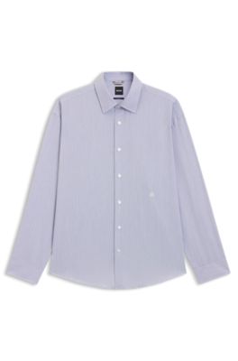 Chemise Relaxed en popeline de coton &agrave; rayures, Bleu fonc&eacute;