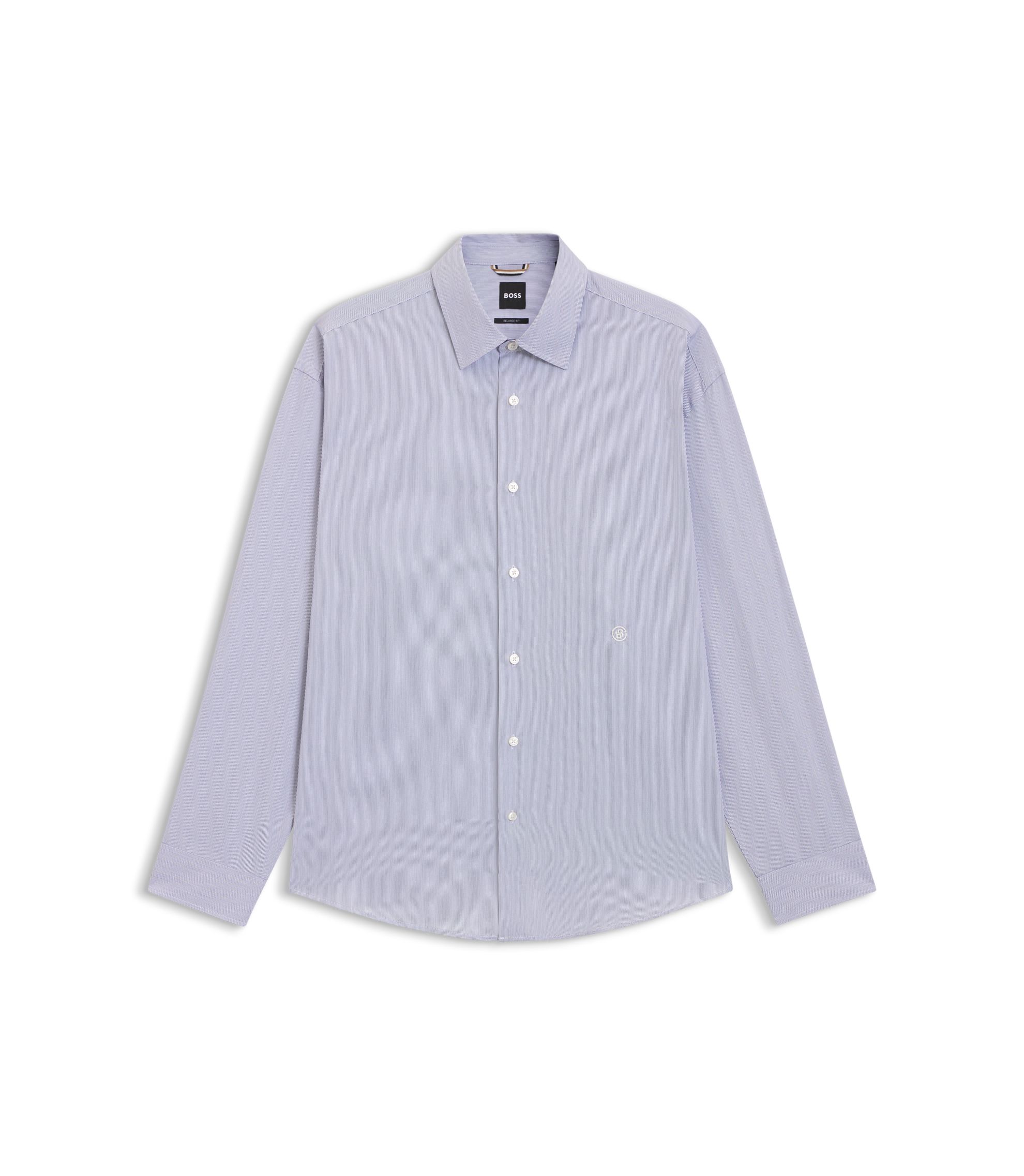 BOSS - Striped relaxed-fit shirt in cotton poplin - Dark Blue