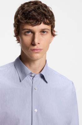 Camisa relaxed fit de popel&iacute;n de algod&oacute;n a rayas, Azul oscuro