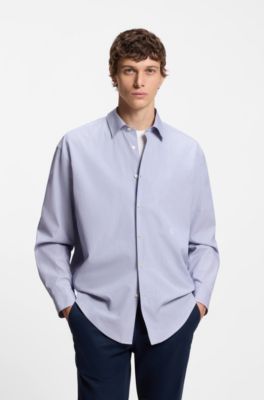 Camisa relaxed fit de popel&iacute;n de algod&oacute;n a rayas, Azul oscuro