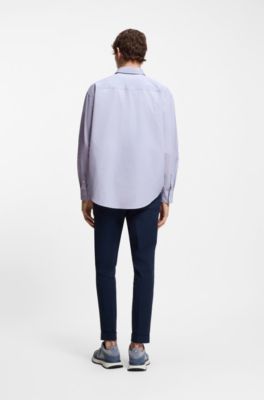 Chemise Relaxed en popeline de coton &agrave; rayures, Bleu fonc&eacute;