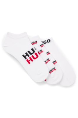 Lot de trois paires de chaussettes longueur cheville en coton m&eacute;lang&eacute;, Blanc