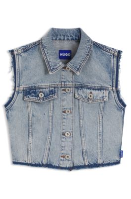 Cropped sleeveless vest in azure-blue denim, Light Blue
