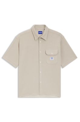 Chemise coupe d&eacute;contract&eacute;e en coton m&eacute;lang&eacute; &agrave; la structure gaufr&eacute;e, Blanc