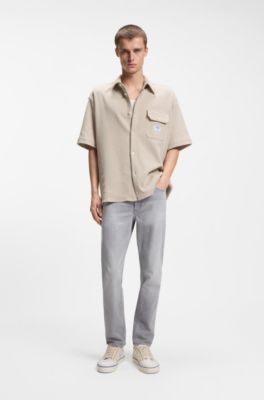 Chemise coupe d&eacute;contract&eacute;e en coton m&eacute;lang&eacute; &agrave; la structure gaufr&eacute;e, Blanc