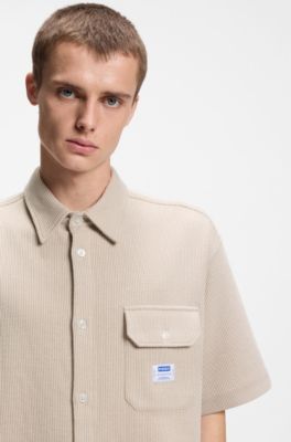 Chemise coupe d&eacute;contract&eacute;e en coton m&eacute;lang&eacute; &agrave; la structure gaufr&eacute;e, Blanc